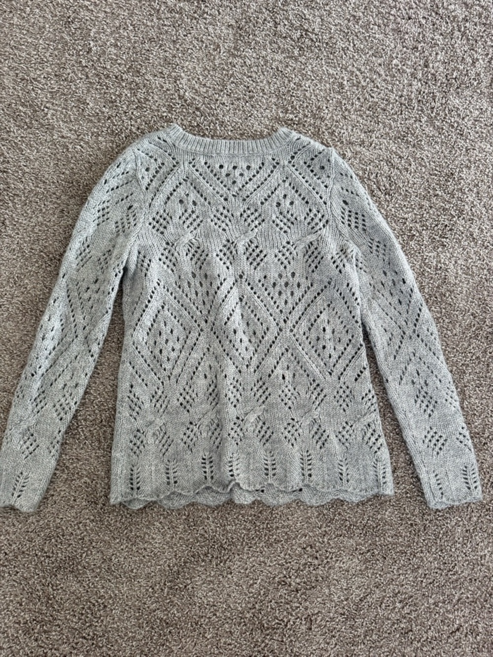 LOFT Light Gray Diamond Crewneck Sweater - Picture 2 of 3